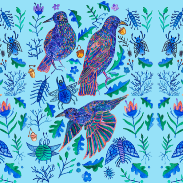 Blackbird folk design - cushion