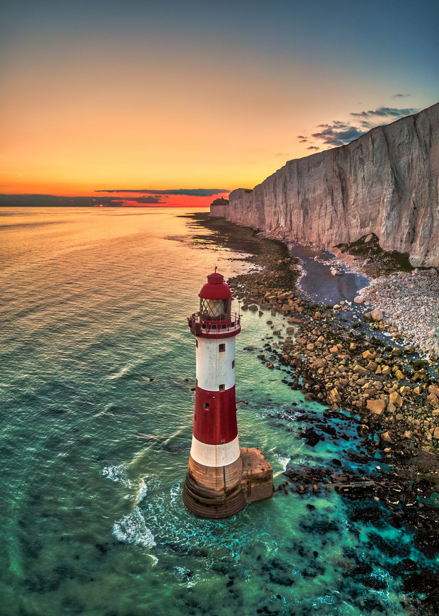 Beachy Head Lighthouse at Sunset - Eastbourne | Prints &amp; Mounts | Aerial Photography