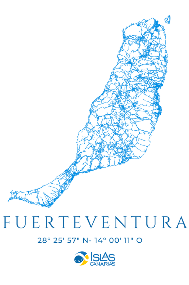 Lámina de Fuerteventura con sus coordenadas