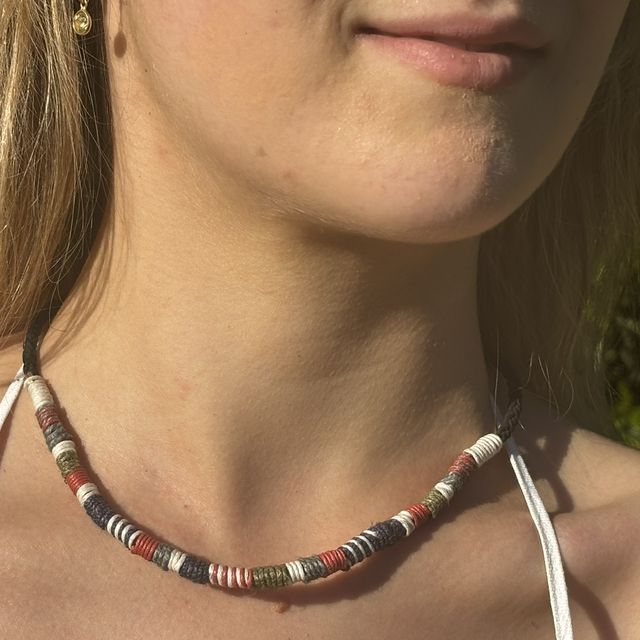 Collar cuero yute azul