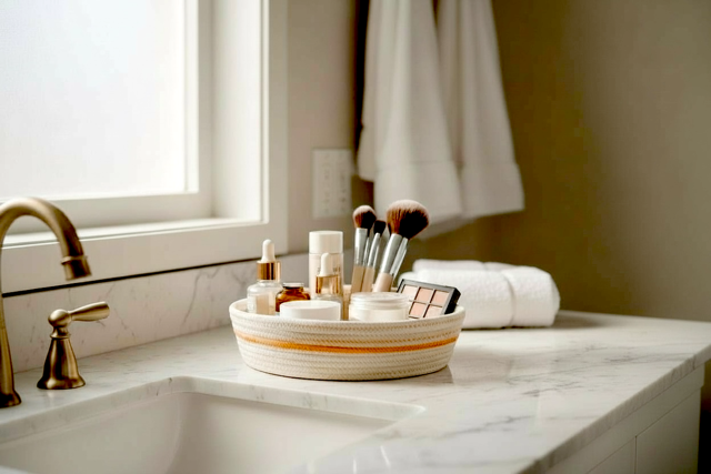 Panier / vide poche rond bi-color avec bordure zigzag