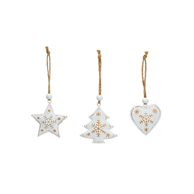 Weihnachtshänger Herz Stern Baum aus Metall Weiß Ø5cm 