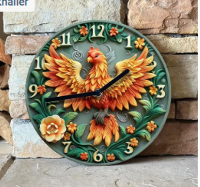 Vintage metalen klok Phoenix-ontwerp (20cm diameter) Nieuw.