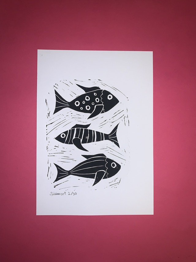 Linogravure A4 édition limitée « Les poissons »