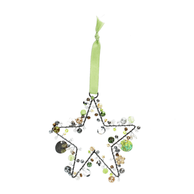 Handmade Beaded Star Decoration - Green 