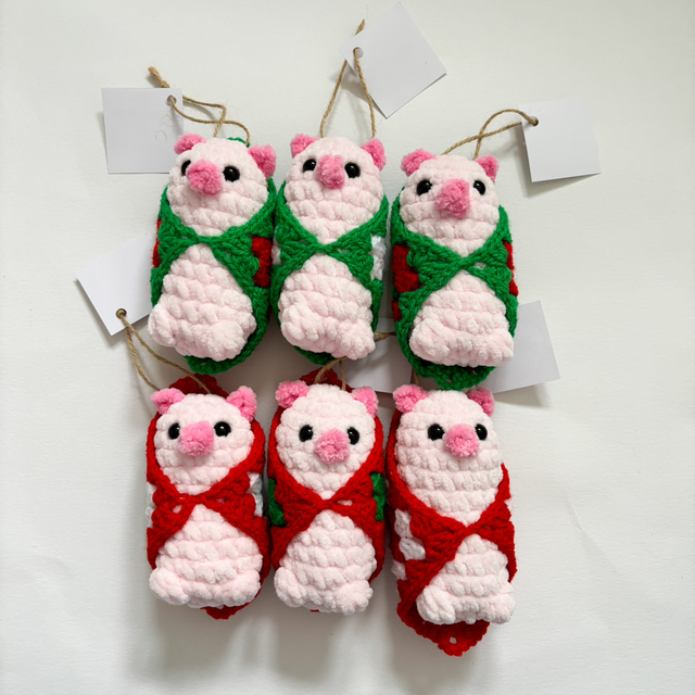 Plush pigs in blanket tree decoration