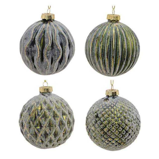 Weihnachtskugel aus Glas Grün/Gold Ø8cm