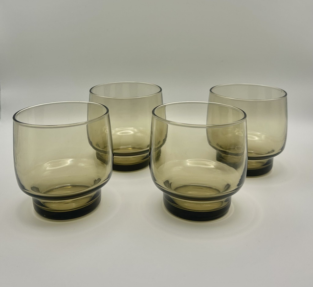1970s Libbey Tawny Smoked Brown Glass Tumblers Set Of Four