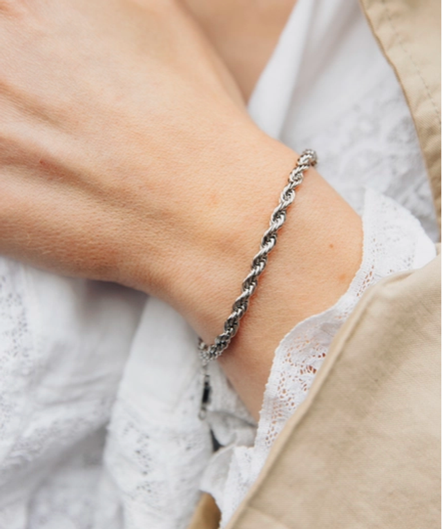 NM Silver 4mm Rope Twist Bracelet, Waterproof