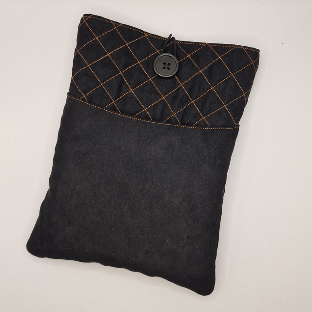 Upcycled Book Sleeve - Black with Orange Contrast Stitching