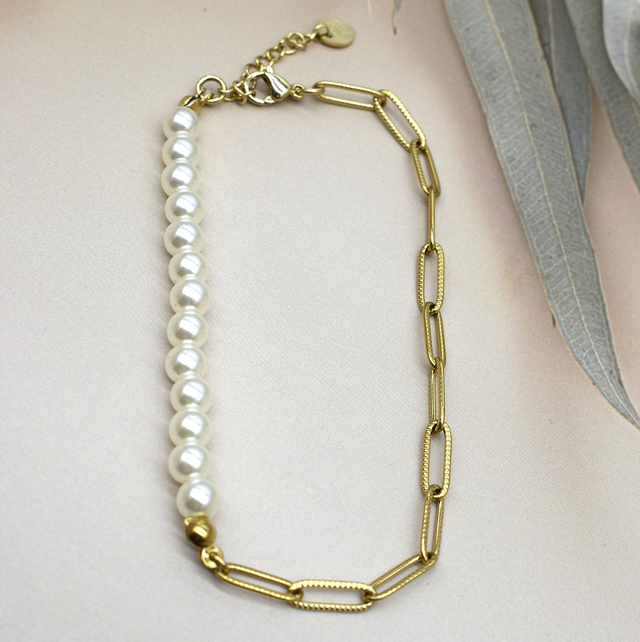 Chaîne de cheville acier perle