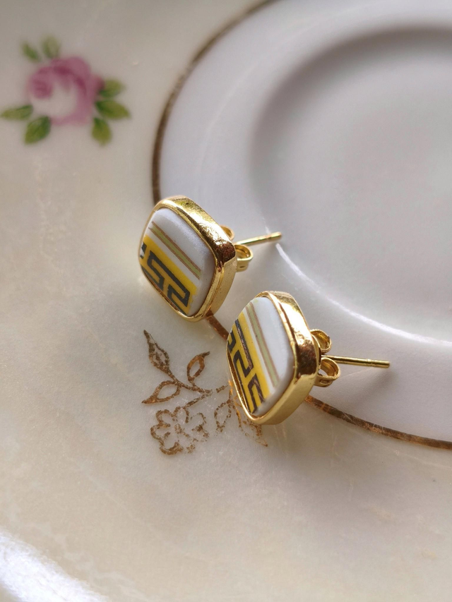 Boucles d&#039;oreilles carrées - porcelaine Limoges - no.1