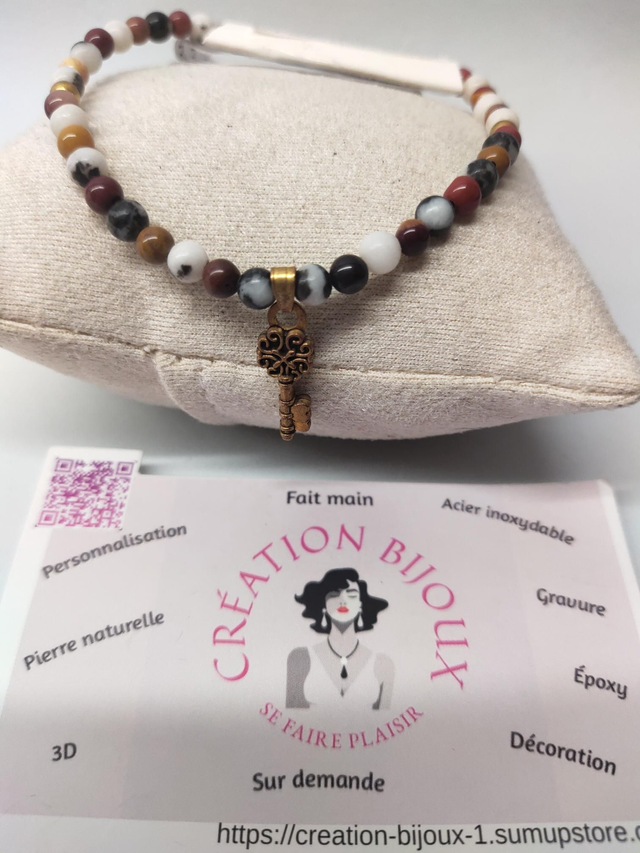 Bracelet jaspe zèbre, jaspe mokaite 