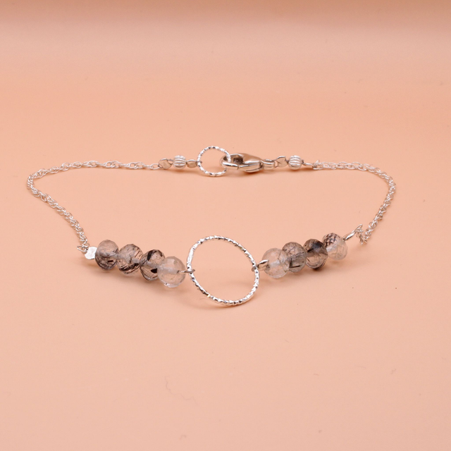 Sterling silver and tourmalinated quartz ring bracelet