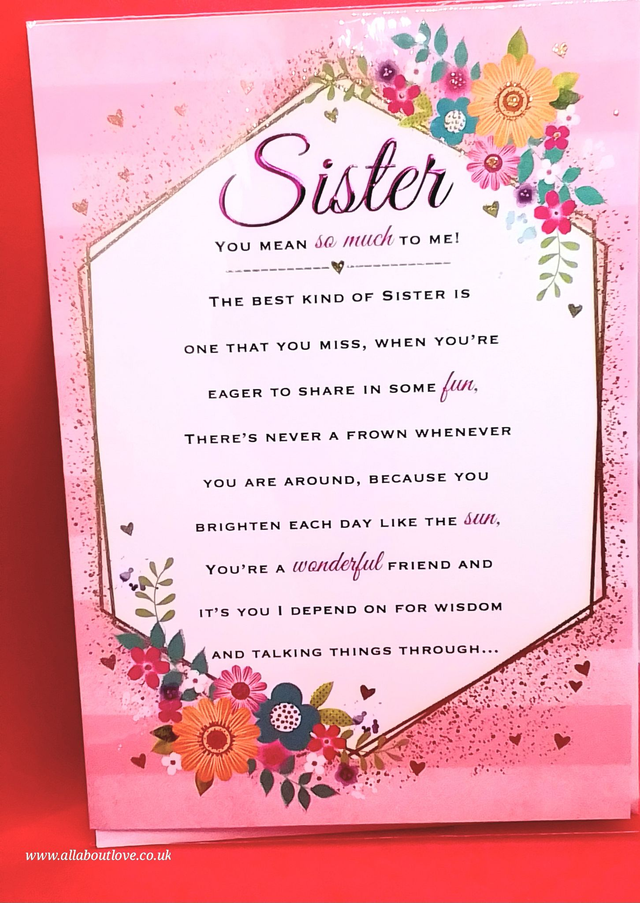 Sister Birthday Card Sentiment Verse Foil Lettering 