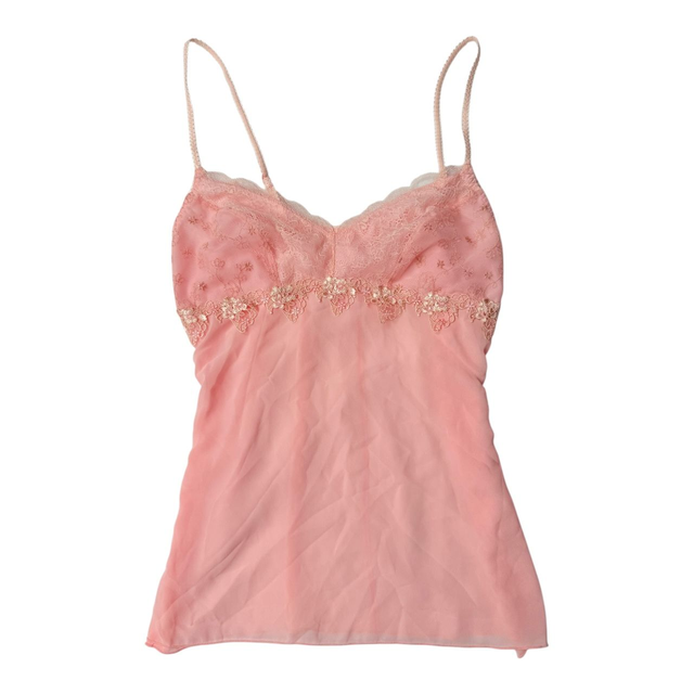 Japanese brand coquette pink floral lace embroidered cami 