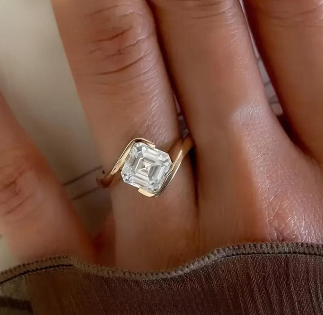 Beautiful Asscher Cut Moissanite & 18K Yellow Gold Vermeil Ring.