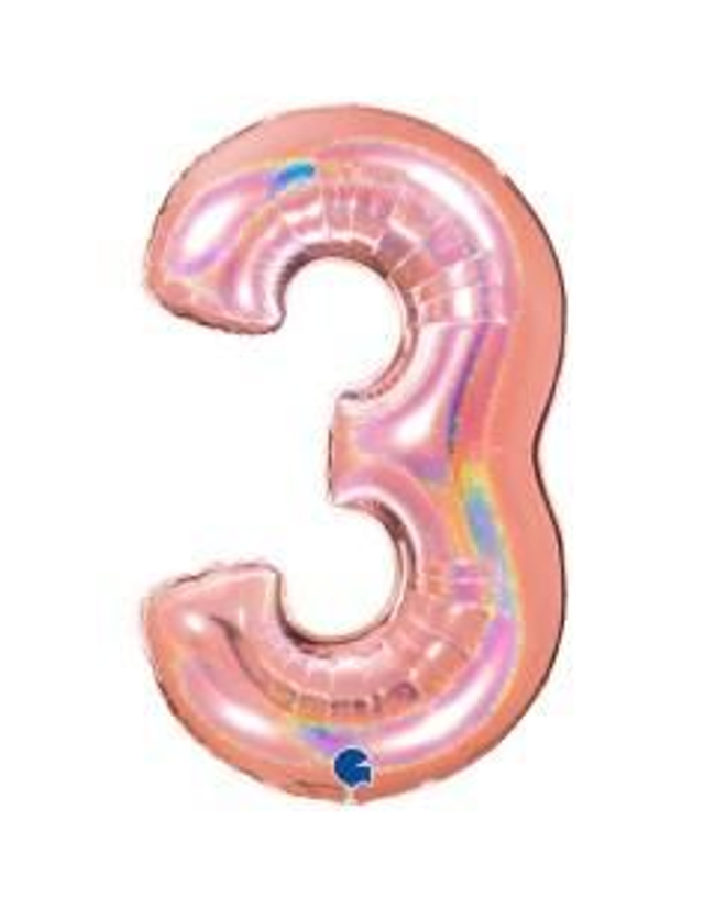 Numero 3 Holografico Rosa Gold