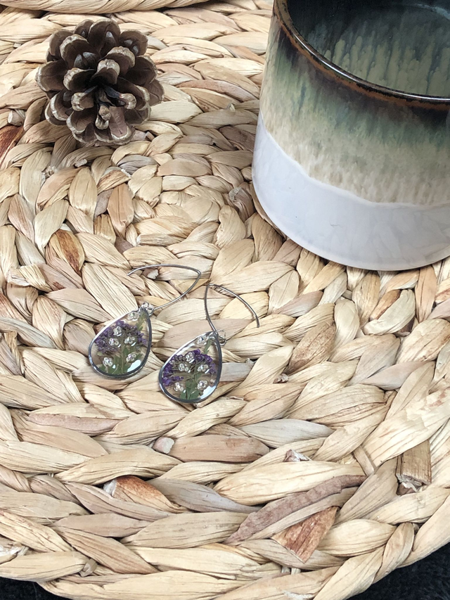 Boucles d'oreilles Nadia - fleurs feuilles et perles