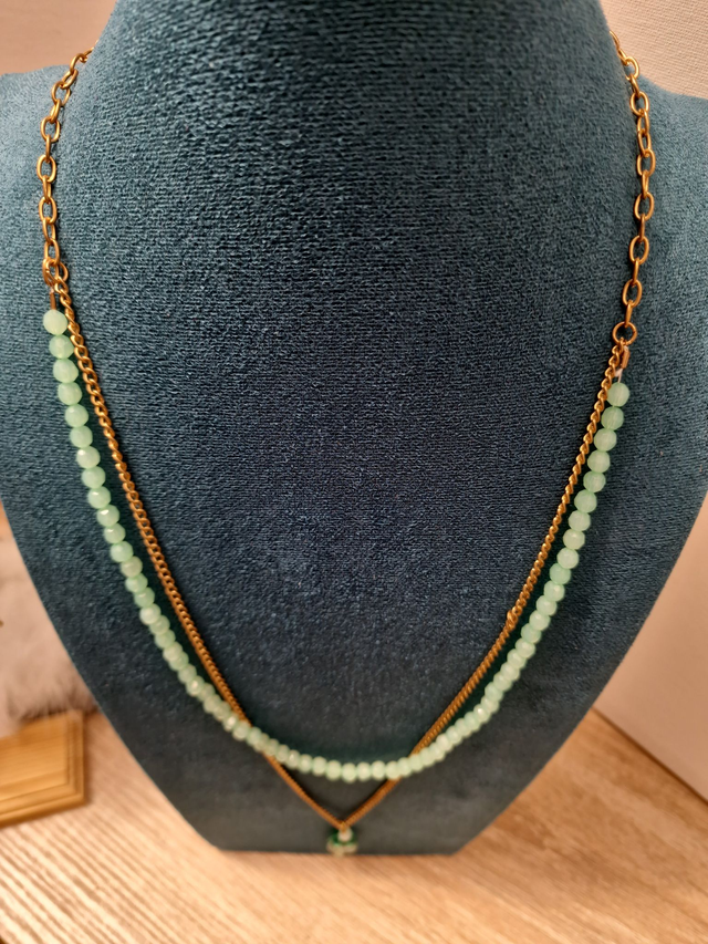 Collier Sautoir Doré Vert