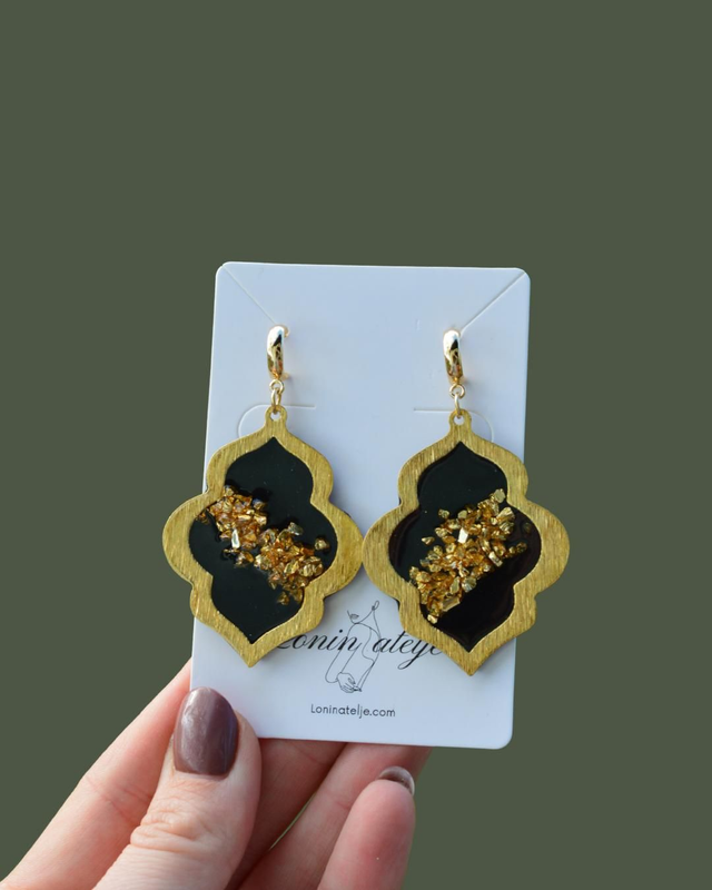 LJFW Kolekcija - Veliki pozlačeni uhani s pozlačenimi steklenimi kamenčki 