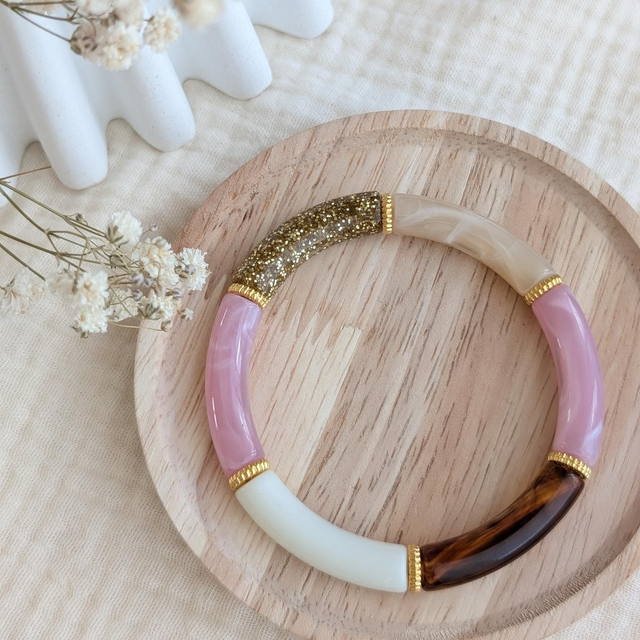 Bracelet Lison rose marbré glitter 