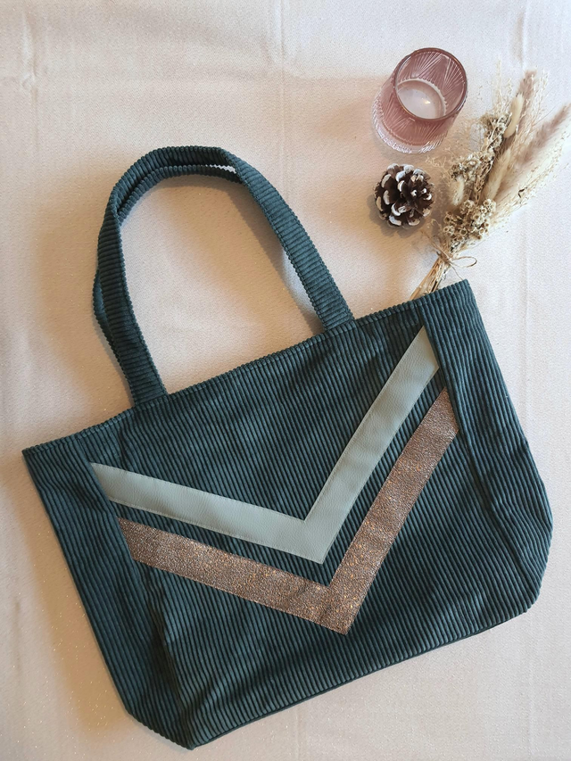 Sac cabas velours côtelé vert foncé 