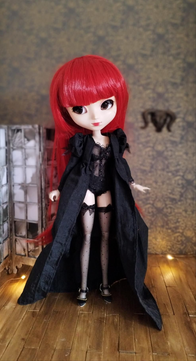 Sexy black set (corset, coat, panties and socks)