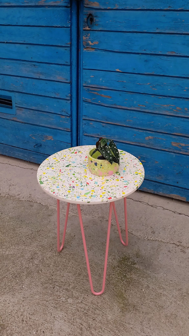 Stolik kawowy lastryko, śr. 40 cm, na metalowych nogach, boczny, do salonu, na balkon