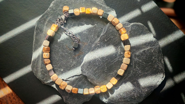 Bracelet jaspe paysage et hématite