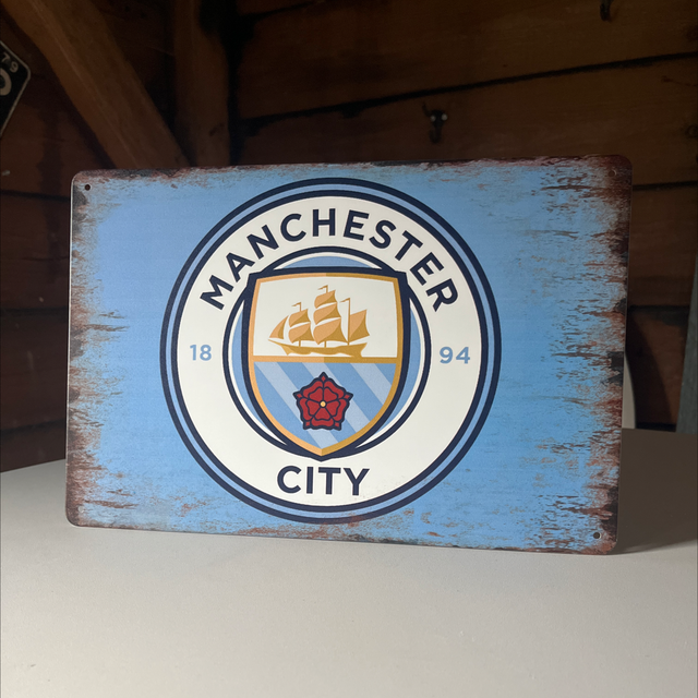 Manchester city metalen bord - 30x20 cm