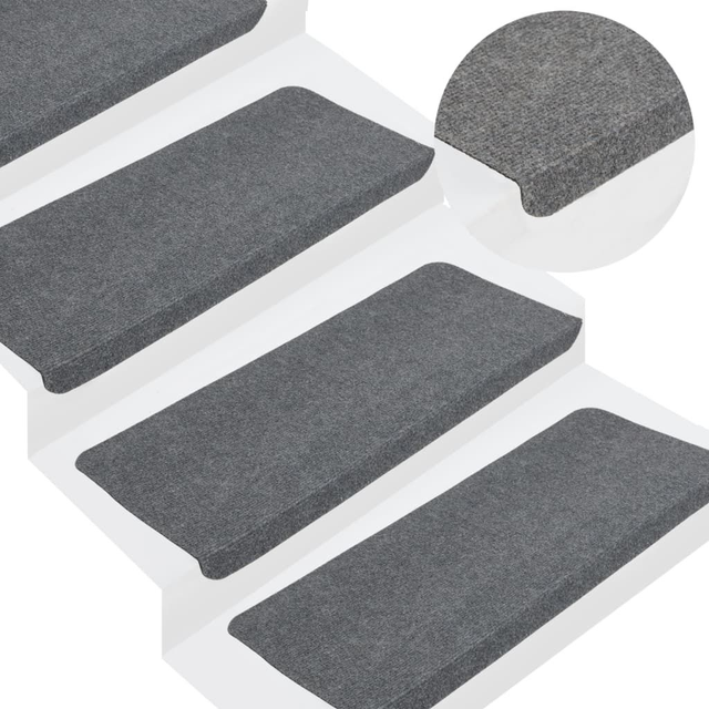 Tapis d'escalier autocollants 15 pcs 65x24,5x3,5 cm Gris
