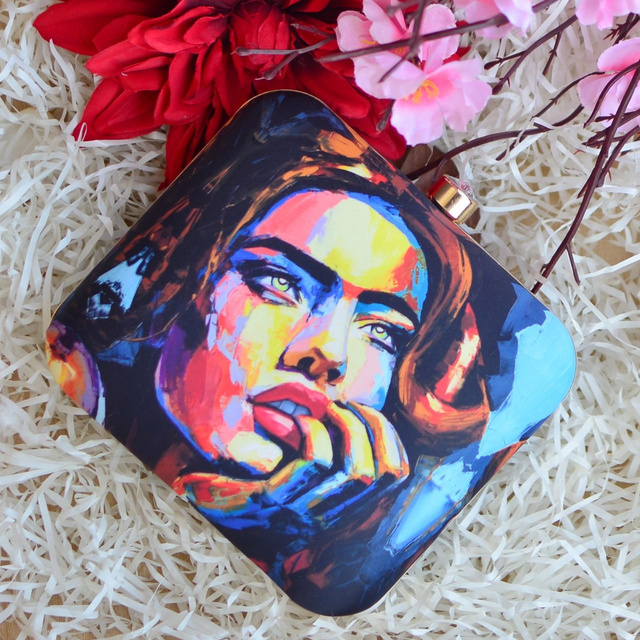 Woman Portrait Printed Clutch Bag- 7x6.5